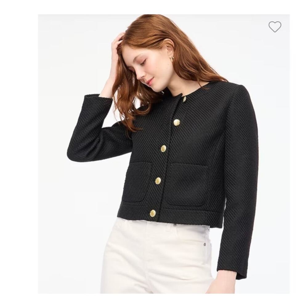 NWT‎ J.Crew Black Tweed Gold Button Front Lady Jacket BS929 Size 12P
